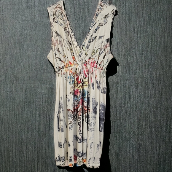 Daniel Benjamin Plunging V & Wrap Front Multicolored Print Dress - Picture 1 of 6